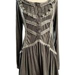 CHALADA Gray Dress Crochet Trim Long Sleeves Soft Fabric Round Neck Cotton EUC Size M Photo 0