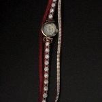 Red Suede Wrap Bracelet Watch w Rhinestones Photo 0