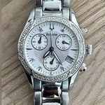 Bulova Ladies Watch Diamonds Chronograph White Dial Stainless Bracelet Photo 0