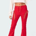 Edikted  Engine Lace Up Cutout Flared Jeans Cherry Red Western Small Photo 1