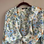 Miss Lola ✨  Women’s Blue Green Floral Front Tie Top Medium Photo 1