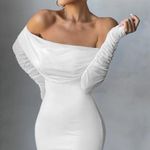 Club Monaco NWT CLUB LONDON MINNIEWHITE RUCHED MESH BARDOT BODYCON MINI DRESS Size US 12 Photo 3