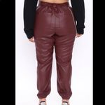 American Bazi  Burgundy Faux Leather Jogger Pants Photo 2