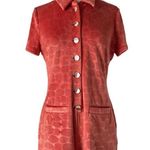 Alexis Pennie Velour Romper in Coral Orange Button-Up Romper Size Small Photo 8