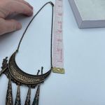 Bohemian fringe frosted glass burnished brass dangle necklace. Blue Photo 4