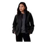 Banana Republic women's Melton Pocket Short Jacket Dark Charcoal M Petite Photo 1