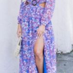 Pink Lily Women's Blue Floral V-Neck Cutout Maxi Dress Size Large Photo 2