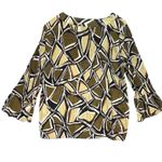 Sere Nade‎ Geometric Y2K Pleated Blouse Flared Sleeve Button Front Top Large Brown Photo 1