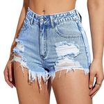 SheIn Ripped Raw Hem Denim Shorts in Light Wash, Size 4/27​ Photo 0