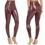 Spanx  Faux Patent Leather Liquid Ruby Maroon Leggings Small Petite NWT Photo 1