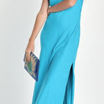 Lulus  Strapless Maxi Dress size Large Turquoise Blue Satin L Photo 0