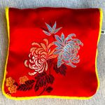 Floral Embroidered Red Yellow Coin purse w/ Asian style flowers Zipper and Snap Photo 1