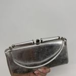 Vintage Unbranded Silver Metallic Top Handle Clutch Bag Evening Formal Photo 9