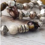 Vintage Bracelet Brown and Silver Tone Two Strand Stretch Bracelet Photo 3