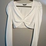 SheIn  White Ruched Long Sleeve Crop top Blouse Wide Neck Sz S T-shirt Y2K Photo 1