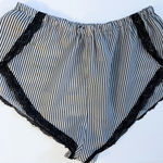 Black & White Pinstripe Lace Trim Sleep Shorts Photo 0