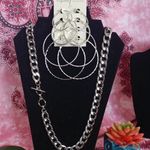 Chunky Silver Cuban Link Chain & Hoop Earrings Photo 0