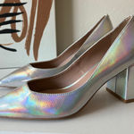 Zac Posen  Silver Holographic Pointed‎ Toe Slip On Block Heel Leather Pumps 8.5 Photo 0
