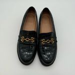Circus by Sam Edelman Deana Lug Sole Loafers – Black Croc-Embossed,Gold Hardware Photo 2