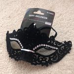 Black Suede Rhinestone Halloween Masquerade Mask Photo 0