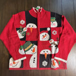 Tiara International VTG Tiara Size XL Red Christmas Zip Up Sweater Cardigan Snowmen PERFECT! Photo 0