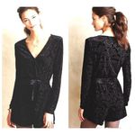 Saylor  Black Velvet Burnout Floral Pattern Romper with Long Sleeves. Size S Photo 1