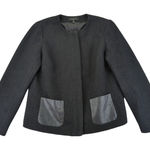 Talbots  Petites Black Textured Blazer Jacket Faux Leather Pocket Womens 12P Photo 0