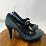 Boden Blue Suede Leather Ribbon Trim Mary Jane Court Heeled Pumps Size 38 US 7‎ Photo 0