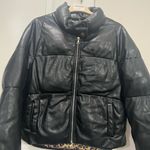 Milly Black Faux Leather Puffer Coat Size Small $495 Photo 2