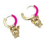 Betsey Johnson 🐶 Frenchie Enamel Hoop Earrings / Gold Tone Hot Pink Photo 5