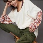 Anthropologie  ANTHRO Annette Top Cream Beige Floral Sleeve Waffle Knit Thermal M Photo 1