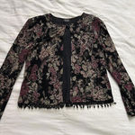 Vintage MSK Black & pink floral jacquard cardigan with beaded fringe Size M Photo 0