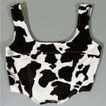 Love Streak Black White Cow Animal Print Denim Tank Crop Top Shirt Blouse Size S 🤍🖤 Photo 0