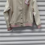 Juicy Couture Women’s Large Beige White Varsity Jacket Pink Logo Preppy Y2K Photo 5