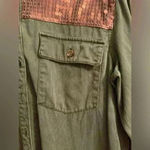 Anthropologie  Army Green Cotton Blend Shirt Jacket with Copper Sequins; size 14 Photo 1