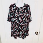 Modcloth  Winning Them Over Short Sleeve Holiday Top Black Candy Cane 1X NWT Photo 1
