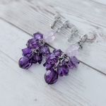Vintage Clip On Earrings Stunning Extra Long Purple Dangle Statement Photo 2