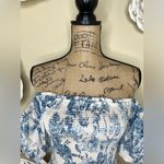 Gianni Bini Ivory/Blue French Toile Print Off Shoulder Blouse Size Extra Small Photo 3