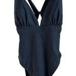 Cupshe  One-Piece Cut Out Cross‎ Back Deep V-Neck Ruched High Cut Navy Medium NEW Photo 0