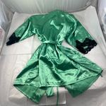 Frederick's of Hollywood Fredricks small green silky satin black lace beauty robe Photo 3