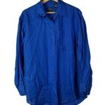 Liz Claiborne  Royal Blue Irish Linen Boyfriend Long Sleeve Button Down M Photo 0