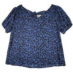 Lush Clothing Lush Shirt Medium Blue Micro Floral Flower Michelle Tie Back Blouse Boho Peasant Photo 0