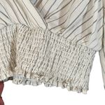 ZARA  White Striped V-Neck Kimono Sleeve Accordion Trim Cropped Top Women Sz S Photo 3