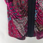 Marc Bouwer Pink Blue Paisley Feather Patterned Zip Front Dolman V Photo 4