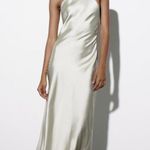 ZARA  midi dress satin effect slip halter maxi sage wedding party coctail Photo 11