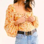 Free People Mabel Printed Blouse floral long Sleeve Boho Top Photo 2