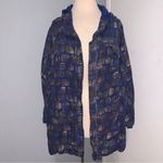Alain Murati Studio Women Blue Gold Oversized 100% Linen Shacket with Hoodie M Size M Photo 4