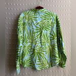 Sigrid Olsen  100% Linen Palm Print Button‎ Up Long Sleeve Sz L Blue Green Photo 1