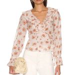 Free People MEDIUM Amanda Ruffle Floral Top Wrap Blouse Boho Ivory Photo 6