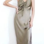 ZARA Green Gray Satin Maxi Slip Dress Photo 0